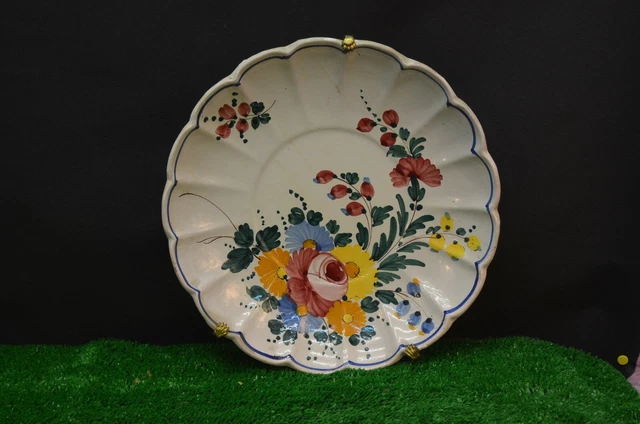 Ancienne Assiette Decor Nature Morte Bouquet De Fleur Ceramique Italie Barbotine