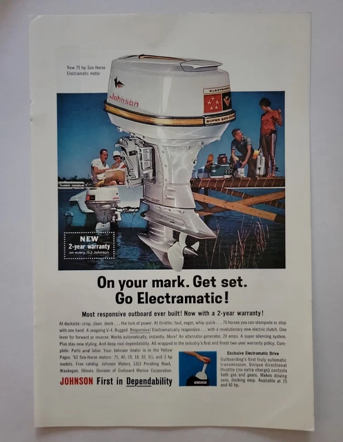 Vtg. Original 1963 Print Ad Johnson Outboard Boat Motor 6.75"x 10"