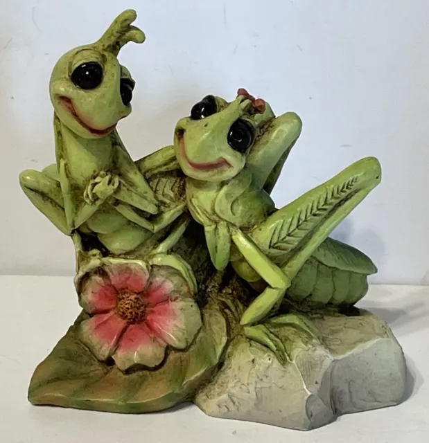 New Grasshopper Lovers Sculptures By Castagna Flower Leaf Figurine COA