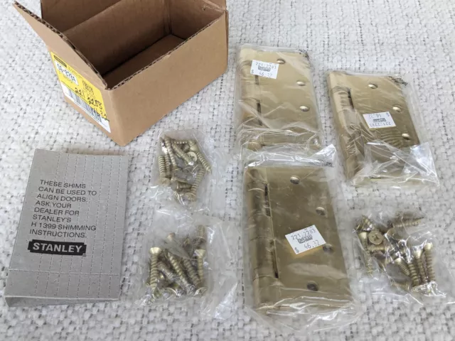 Box of 3 Stanley Door Hinges FBB179 4.5x4.5 06-8784 - Brass, Heavy Duty