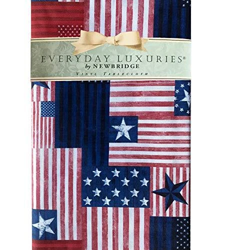 Patriotic Patchwork Flag Print Vinyl Flannel Backed Tablecloth - Red, White