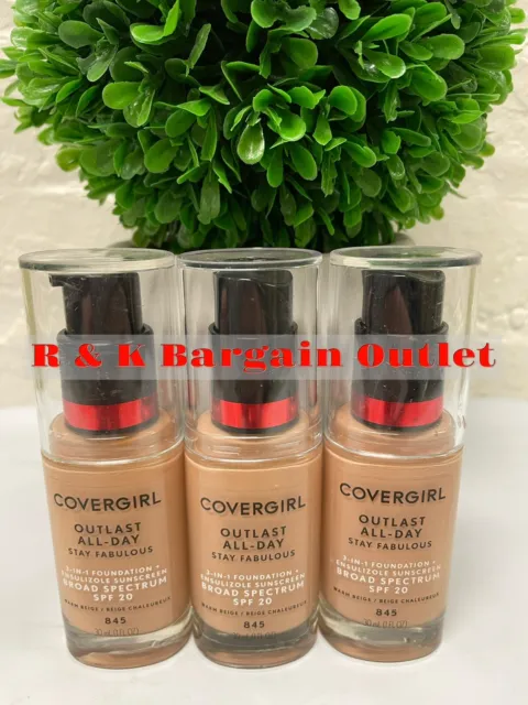 3 ~ COVERGIRL OUTLAST Stay Fabulous  ALL DAY 3-IN-1 Foundation 845 Warm Beige