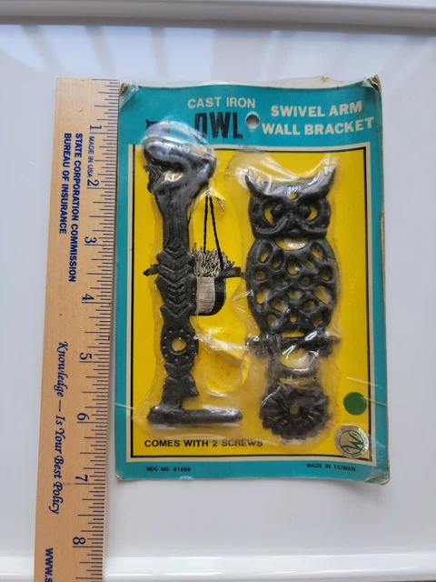 NEW Vintage 1970s Owl Cast Iron Swivel Arm Wall Bracket Hook for Hanging Plants 3