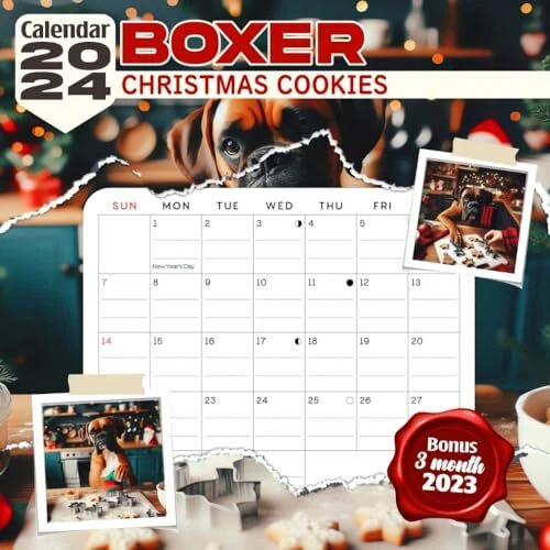 BOXER CHRISTMAS COOKIES Calendar 2025 Jan 2025 to Dec 2025 Bonus 3