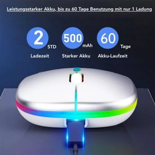 PC Maus Kabellos Bluetooth und Funk für  Computer, MAC Aufladbare leise Maus LED 2