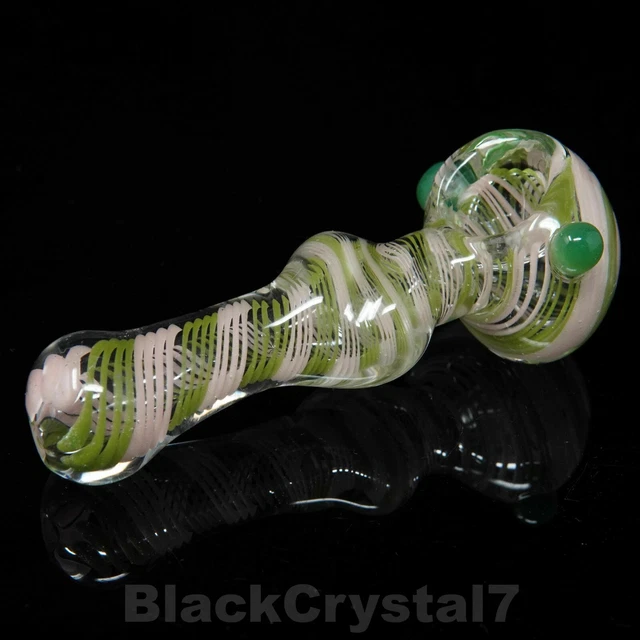 4.5 in Handmade Thick Heavy Green Swirl Twist Tobacco Smoking Bowl Glass Pipes 3