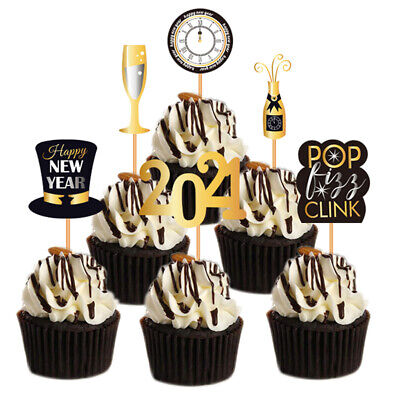 Dusenly 24pc Ciao 2021 Cupcake Toppers Glitter 2021 New Year Dessert Decorazione per Dolci per l’Anno 2021 Festa di Capodanno Decorazioni per Dolci da tavola 