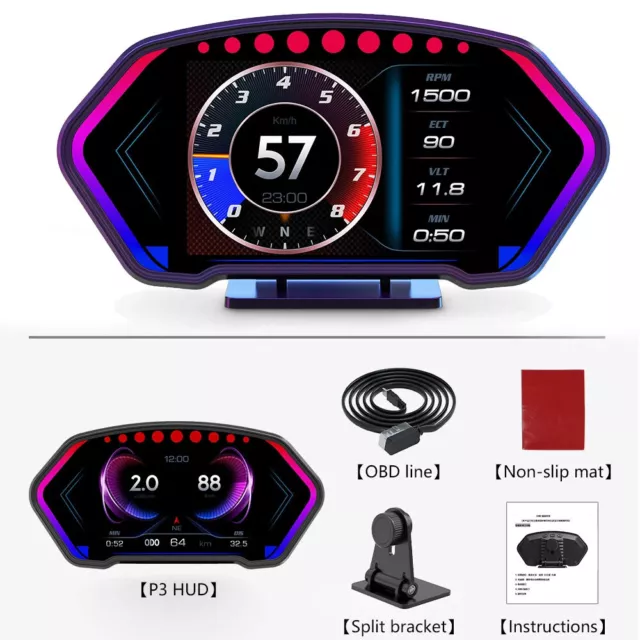 OBD2 + GPS HUD Head Up Display Gauge Auto Digital Tacho Wasser Öl Temp Alarm