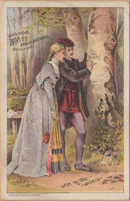 Victorian Trade Card-White Sewing Machine-Cleveland, OH-Couple Carving in Tree