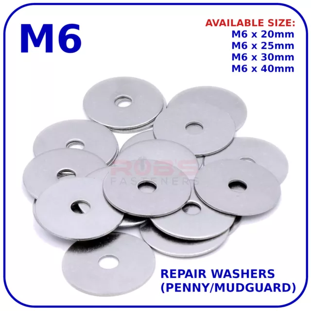 M6 (6 mm) REPAIR WASHERS PENNY MUDGUARD LARGE WIDE WASHER ZINC PLATED BZP