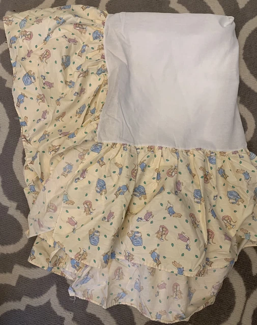 Vtg Beatrix Potter Quiltex Crib Dust Ruffle Bedskirt Yellow Peter Rabbit A86