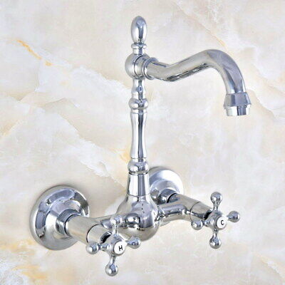 Polished Chrome Brass Wall Mount Basin Sink Faucet Bathroom Kitchen Mixer Taps