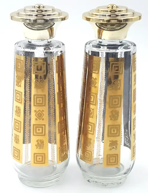 VTG Culver Art Deco MCM Salt and Pepper Shaker Set 24K Gold Clear Glass Signed