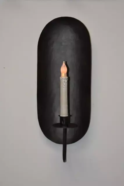 Primitive Colonial Black Metal Drawing Room Candle Sconce 15"