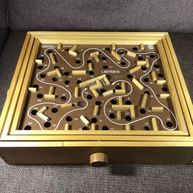 Vintage Retro 1970's Wooden Labyrinth Puzzle Made by Estrela No Ball