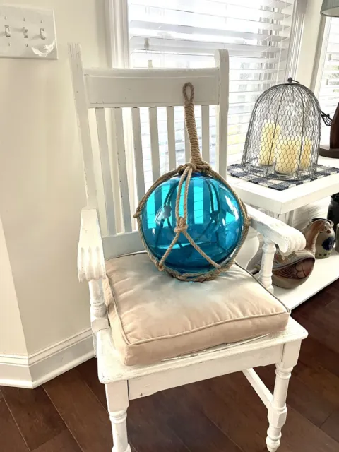 Last One!!  12” HUGE Japanese Aqua Glass Ball Fishing Float - See Chair Pic