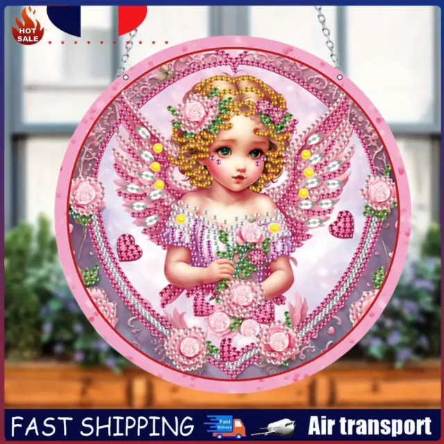 Acrylic Single-Side Diamond Art Hanging Pendant for Office Decor (Rose Angel) FR