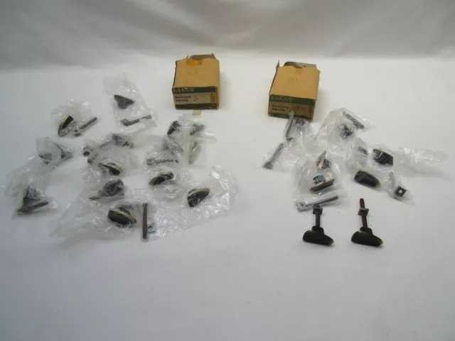 19 vintage retro Lilly 8334 brass  black furniture door drawer handles knobs NOS