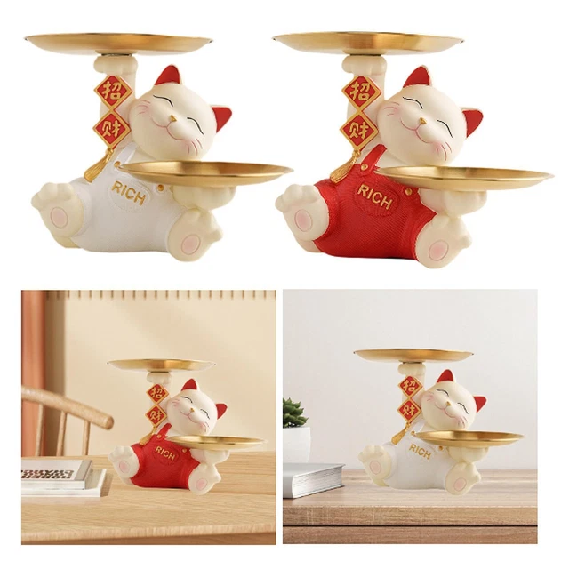 Statue De Chat En Résine Multifonction - Porte-clés Et Plateau De Rangement - Décoration D'entrée Et Bureau