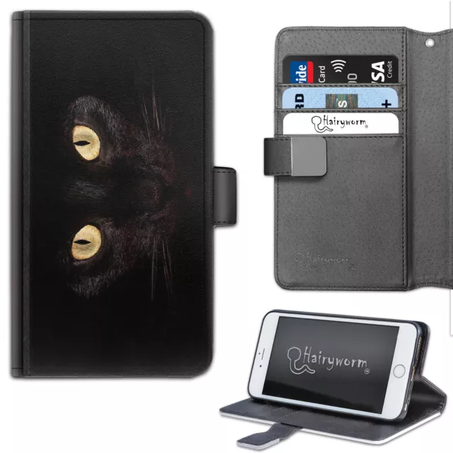 Spooky Halloween Chat Noir Yeux PU Cuir Portefeuille Téléphone Étui ; à Clapet