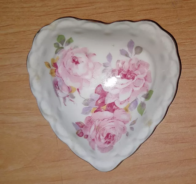 Lovely Vintage Heart Shape Trinket Porcelain Box Rose Floral IRICE Imports Japan