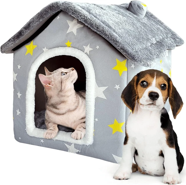 Cat and Small Dog House Kennel Foldable Pet Bed Tent, Indoor Enclosed Warm Plush