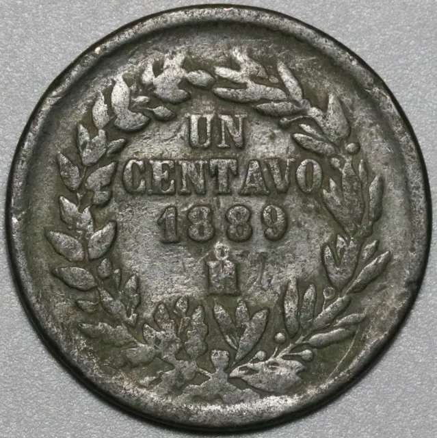 1889-Mo Mexico 1 UN Centavo Eagle Snake Cactus Copper Coin (21032101R)