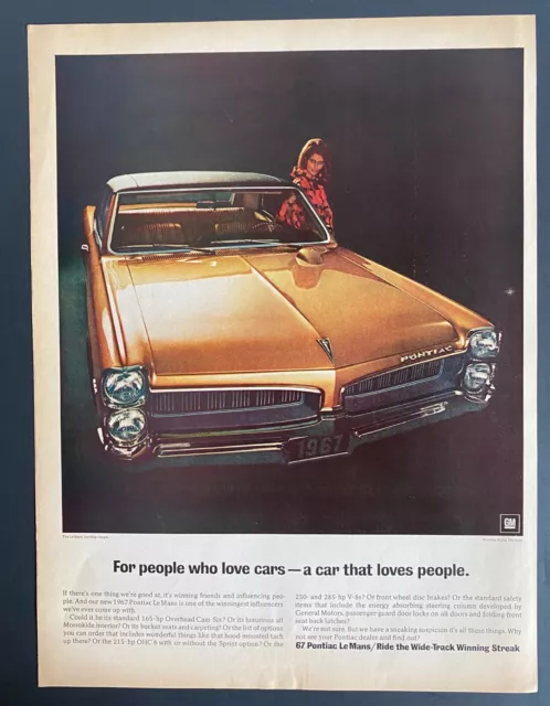 1967 Pontiac LeMans Hardtop Coupe 285HP V-8 Magazine Print Ad