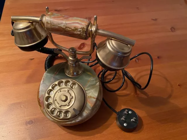 24K Gold Plated Marble Onix Ricci Paolo Rotary Telephone Italy