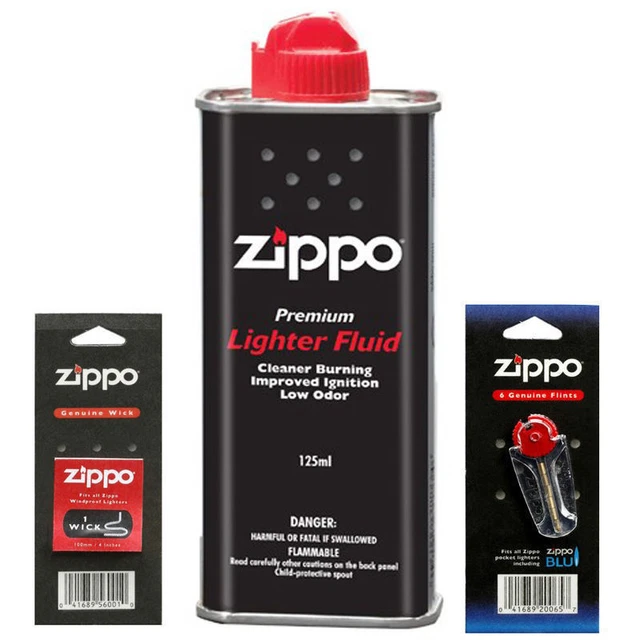 ORIGINAL ZIPPO LIGHTER Fuel Fluid Petrol Wick and Flint UK SELLER Brand