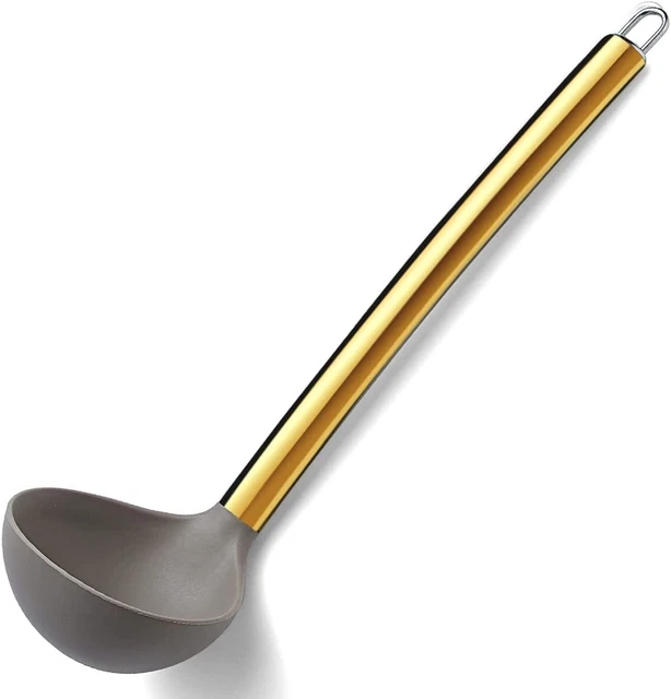 Gold Ladle, Berglander Non-stick Silicone Kitchen Ladle With Titainium Gold