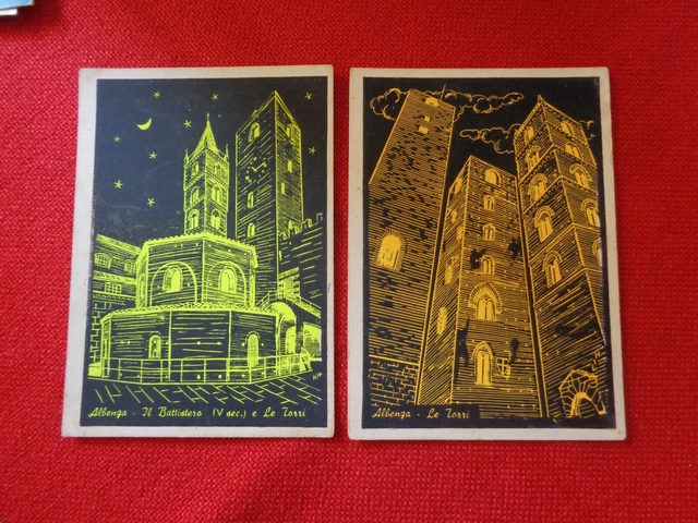 2 Cartoline Di Albenga - Savona - Il Battistero E Le Torri - Rare - Fg Nv