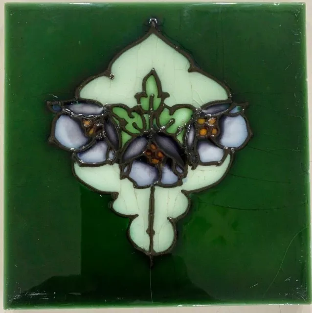 Tile Tubeline England Vintage Antique Green 6x6 Inch Art Nouveau Deco