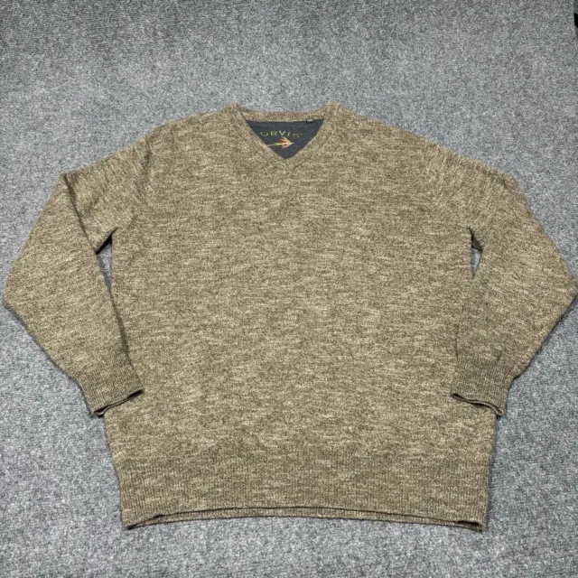 Orvis Sweater Mens Large Merino Wool Tan Beige V-Neck Pullover Long Sleeve