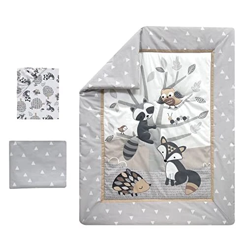 Little Rascals Forest Animals 3 Piece Crib Bedding Set, Gray/White