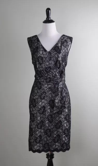 TAHARI Arthur S Levine ASL $128 Silver Sheen Floral Lace Dress Size 4 Petite