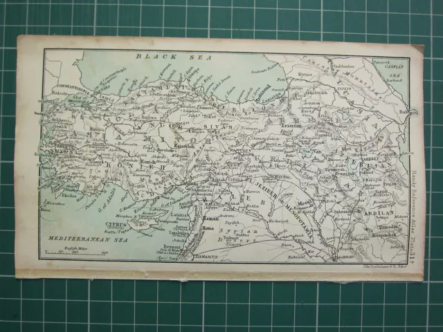 1904 Pequeño Mapa ~ Asia Minor ~ Haleb Kurdistán Armenia Smyrna Mesopotamia