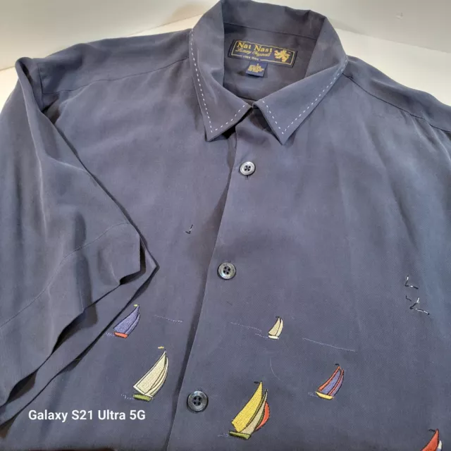 Nat Nast Luxury Embroidered Sailboats 100% Silk Blue Large Limited Edition #50
