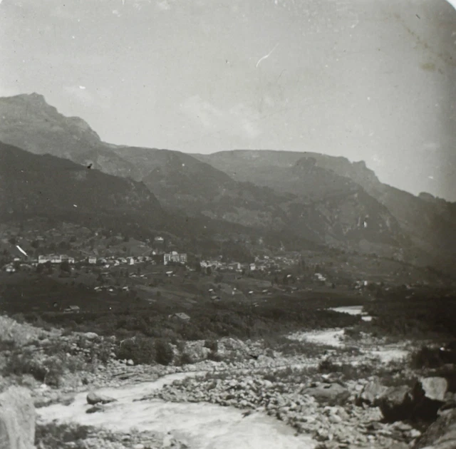 Montagne Vallée c1920 Photo Plaque de verre Stereo Vintage V34L1n