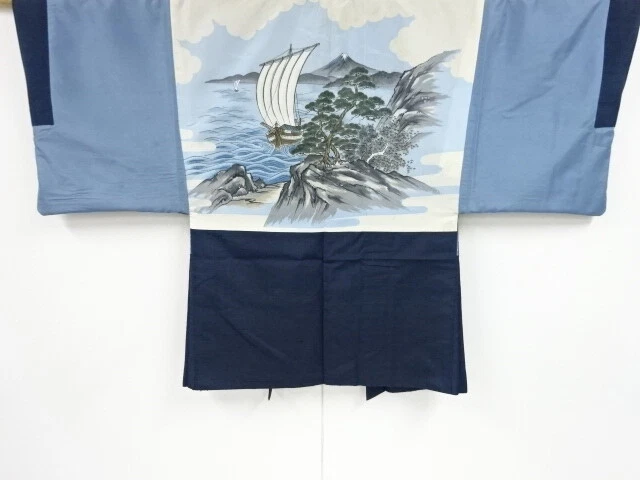 79652# Japanese Kimono / Antique Mens Haori / Embroidery / Woven Mt. Fuji &