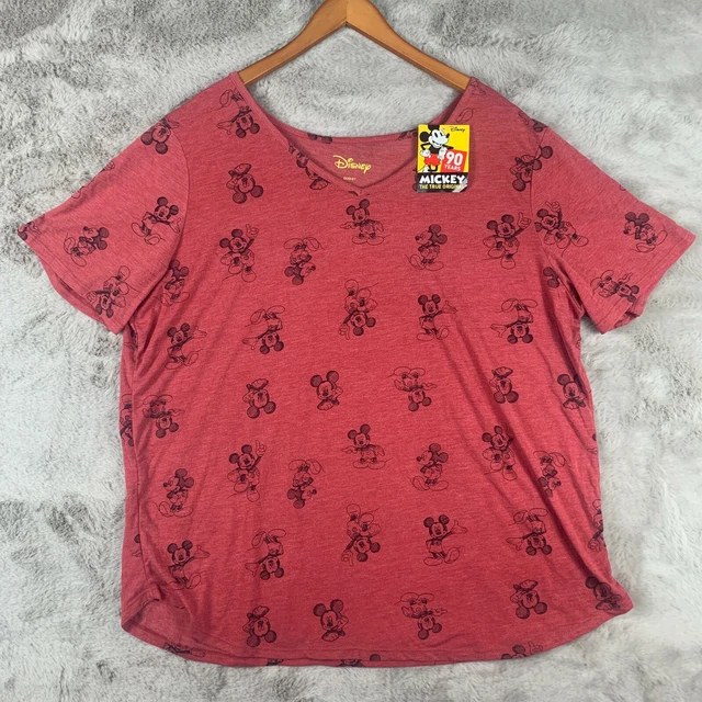 NEW Mickey Mouse Shirt Womens 3X Plus Size Red Disney All Over V-Neck Top