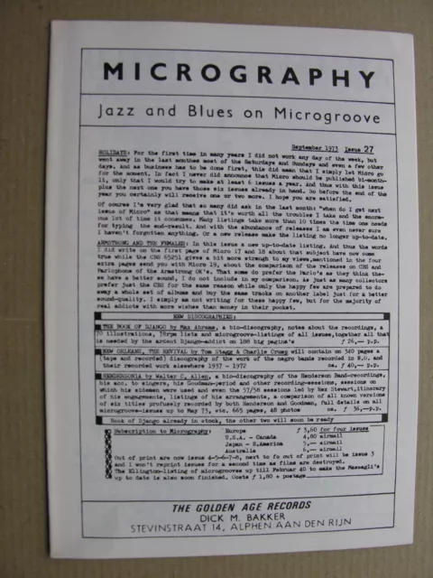 MICROGRAPHY No 27 1973 Louis Armstrong Female Singers Ben Pollack Jack Teagarden