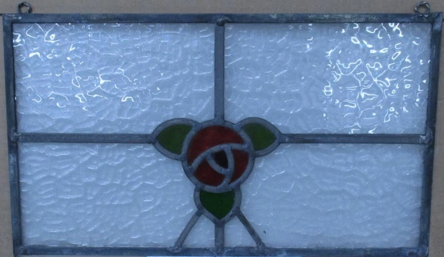OLD ENGLISH STAINED GLASS WINDOW Unframed w Hooks Pretty Floral 17" x 10.25"