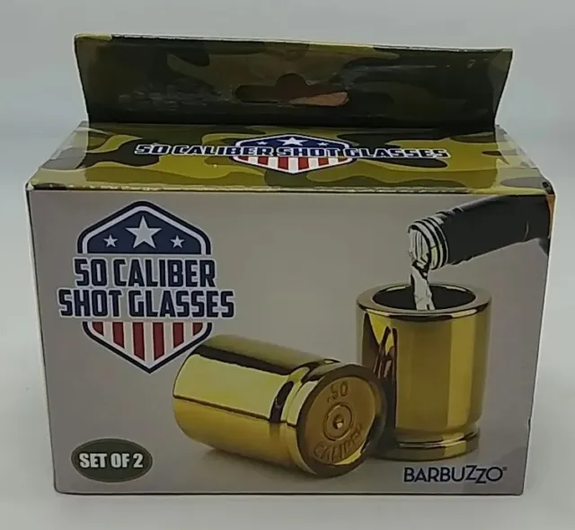 Set of 2 NEW SEALED 50 Caliber Shot Glasses Barware by Barbuzzo (RR)