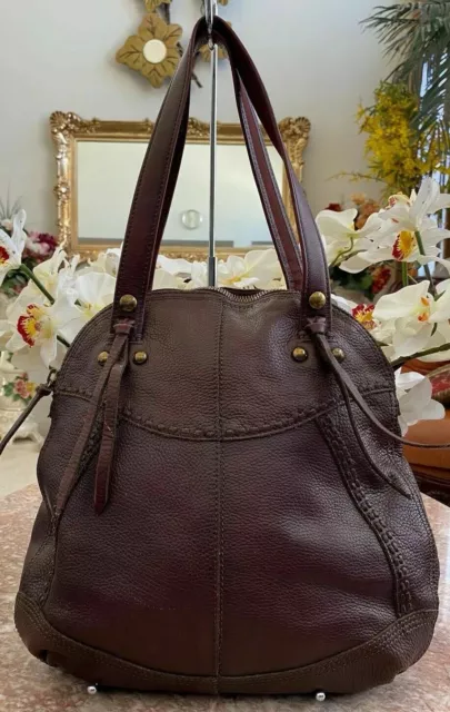 Lucky Brand Large Brown Leather Tassel Whipstitch Tote Shoulder Bag EUC! $198