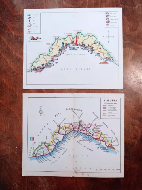 N. 2 stampa antica mappa carta LIGURIA 1950