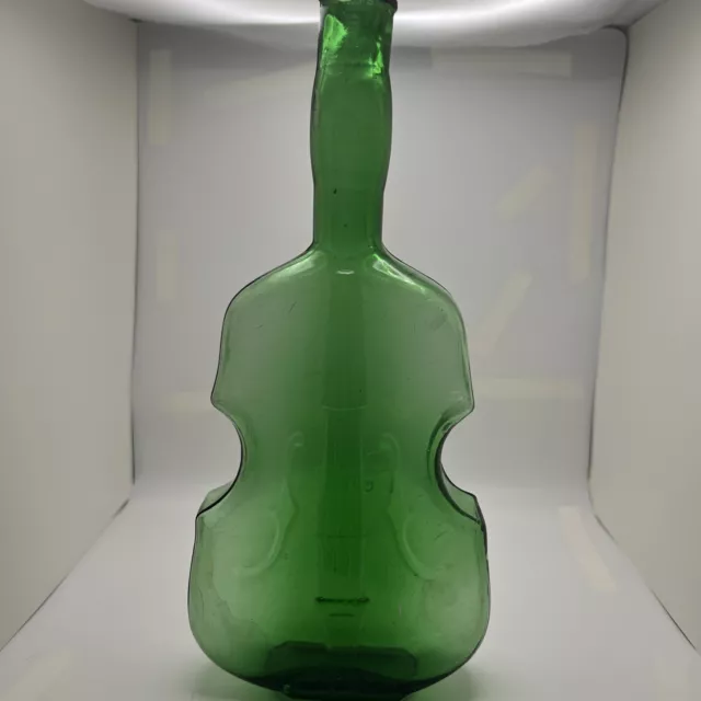 Vintage 10” Green Glass Violin | Cello Bottle Hand Blown