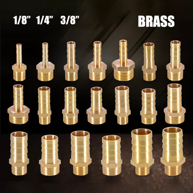 BSP Brass 1/8" 1/4" 3/8" Male Thread Pipe Fitting x Barb Hose Tail End Connector