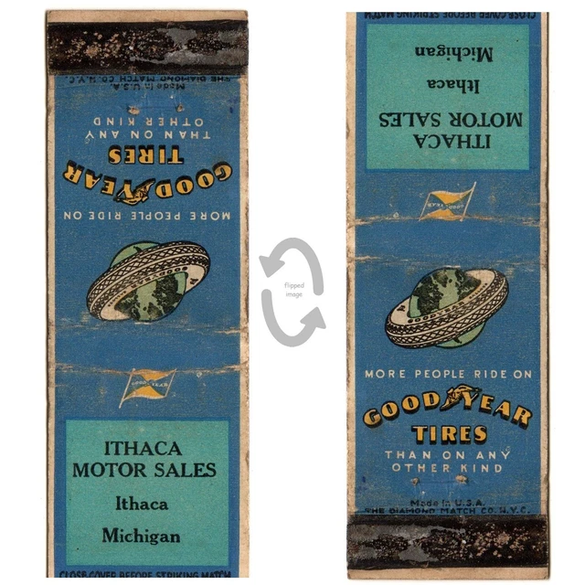 Vintage Matchbook Cover Ithica Motor Sales Cars Michigan 1930s Goodyear tires