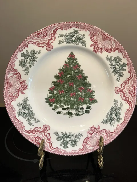 Johnson Brothers Old Britain Castles Pink Dinner Plate Green Christmas Tree 10.5